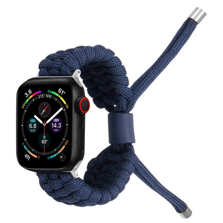Navy braided silicone watch band with metal end tips and center clasp for Apple Watch