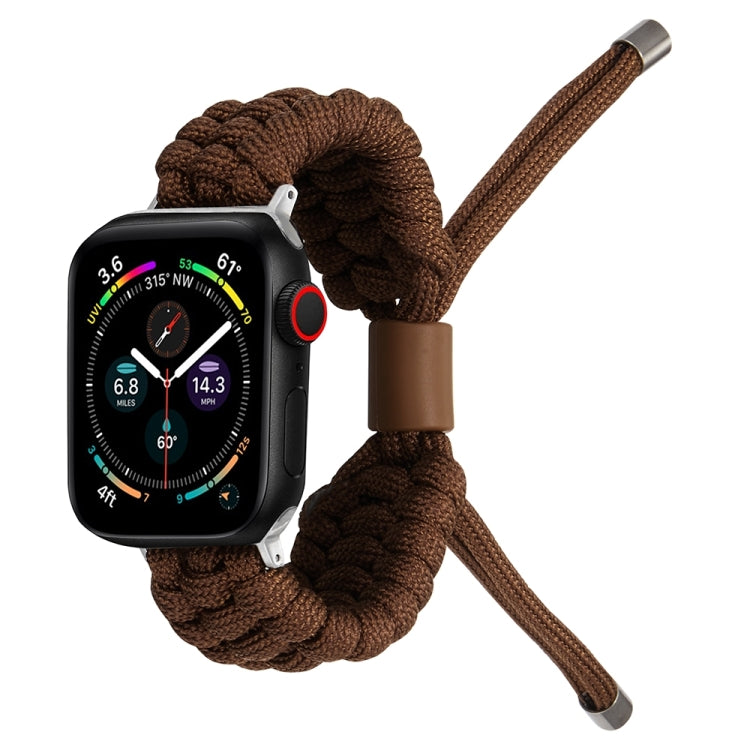 Coffee brown braided silicone watch band with metal end tips and center clasp for Apple Watch