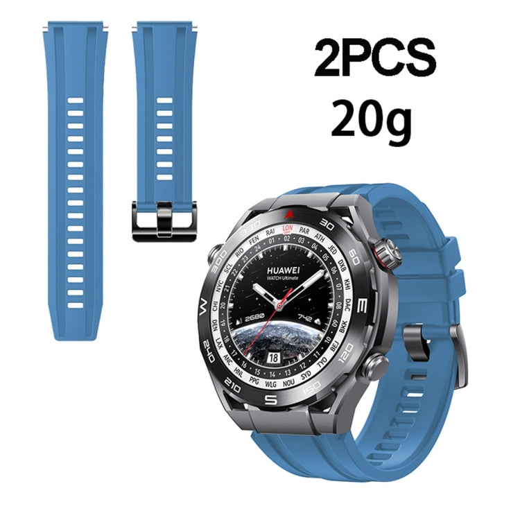 Set of two navy blue silicone watch straps with adjustable holes and buckles