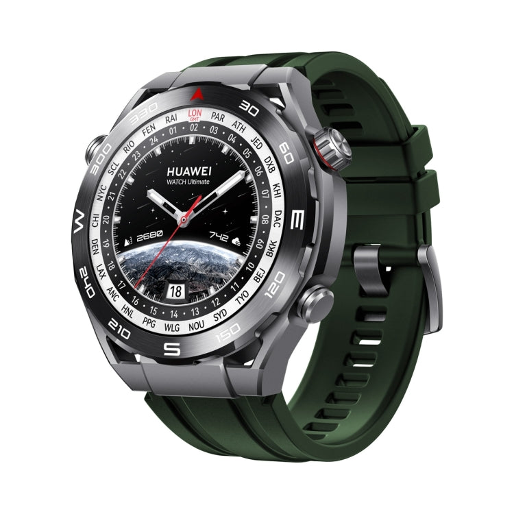 Silicone watch band dark green, side profile showing clasp and vented links