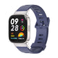Midnight blue TPU watch band with flat square ventilation holes and metal clasp on smartwatch