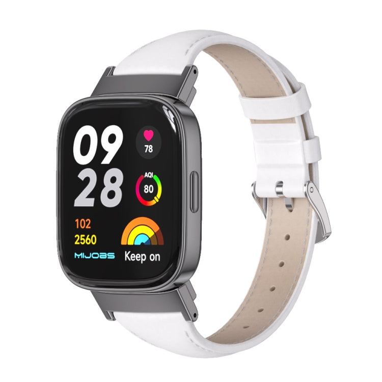 Genuine leather slim watch band, white with buckle and pin holes, for Redmi Watch 3