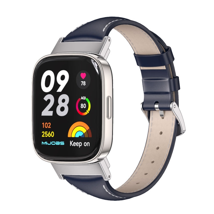 Genuine leather slim watch band, dark blue with buckle and pin holes, for Redmi Watch 3