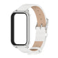White PU leather smartwatch band with metal shell, silver-toned case, blank display