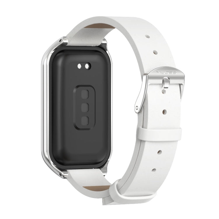 White PU leather watch band with silver metal shell case, clasp and strap holes