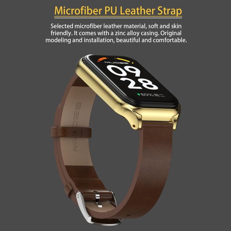 Brown microfiber PU leather watch band with gold metal shell and buckle