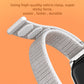 Light gray nylon strap with hook-and-loop closure and metal watch shell