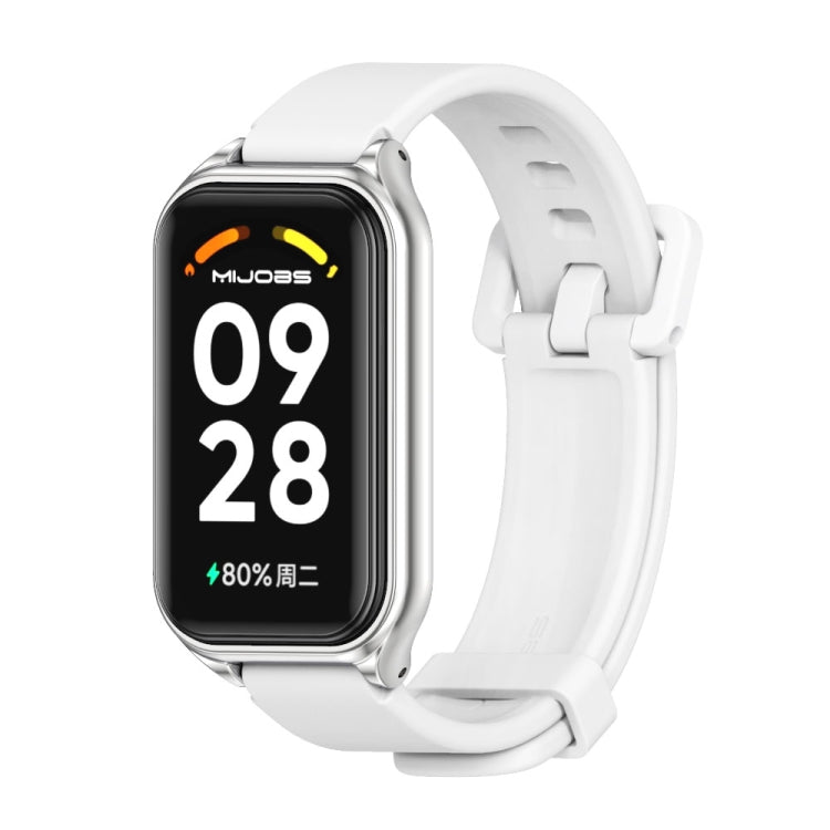 Metal shell silicone watch band, white strap with silver frame and dark display