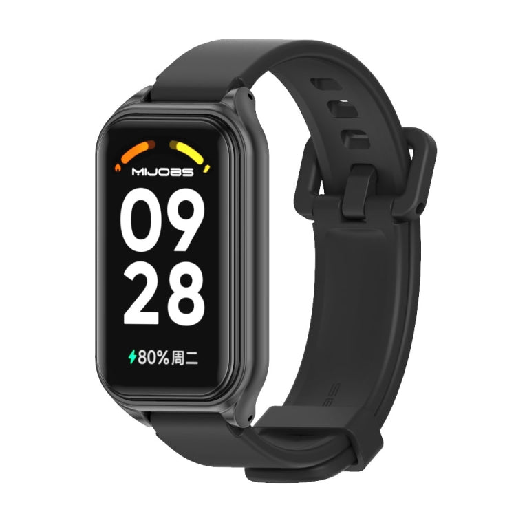Metal shell silicone watch band, black strap with dark bezel and black display