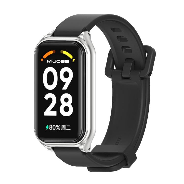 Metal shell silicone watch band, black strap with silver frame and black display