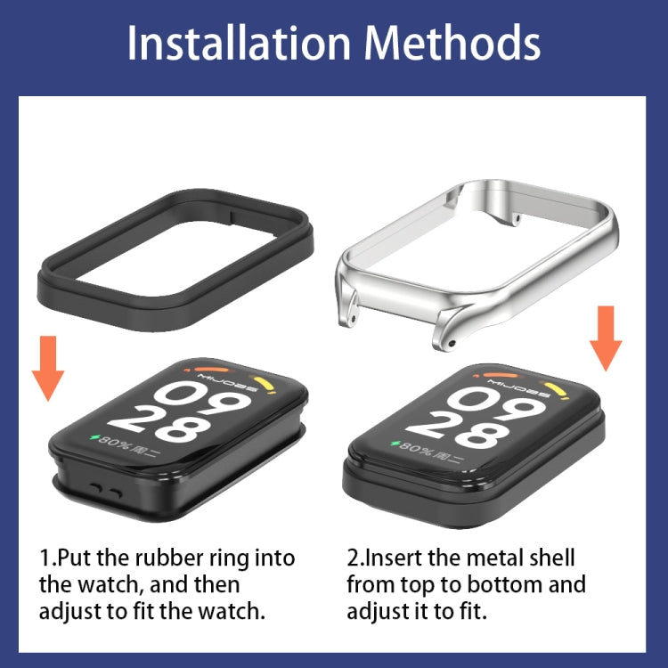 Metal-shell silicone watch band installation steps with smartwatch case