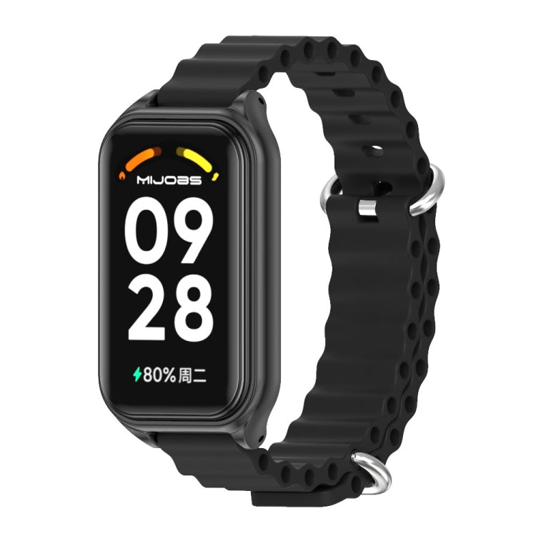 Metal shell silicone watch band with black links and silver clasp for Xiaomi smartwatch