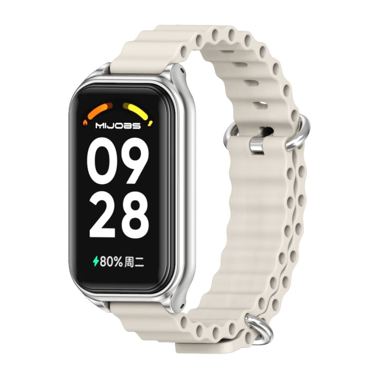Metal shell silicone watch band in cream with silver bezel and clasp