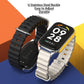 Smartwatch metal shell watch band with perforated black silicone strap and silver buckle