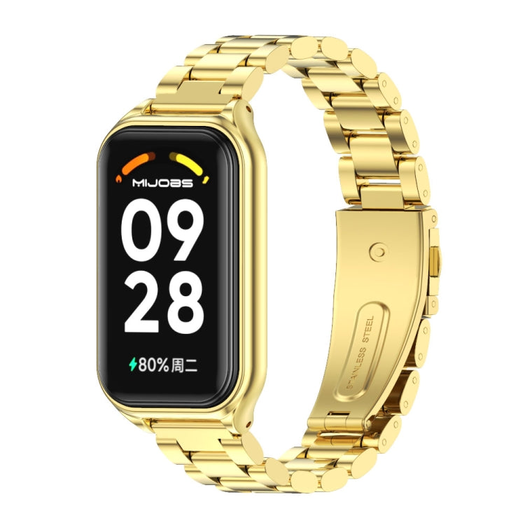 Gold metal three-bead stainless steel watch band with smartwatch face
