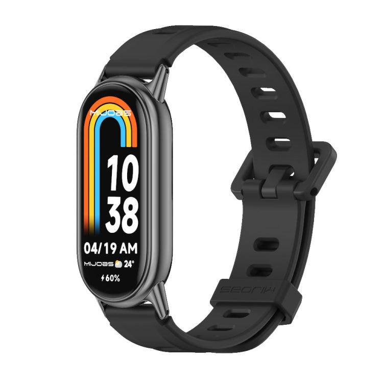 Black breathable silicone watch band with perforations and adjustable buckle