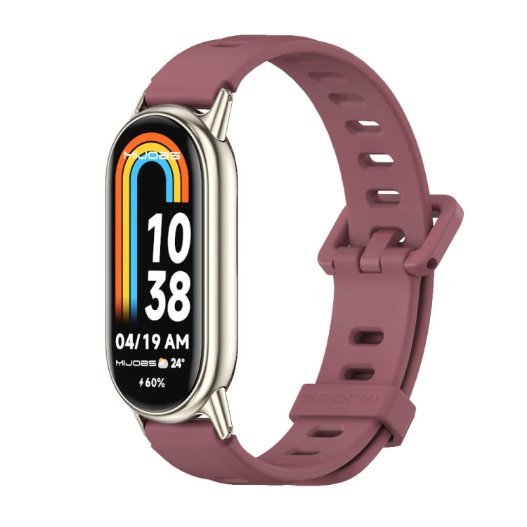Wine red breathable silicone watch band with perforations and adjustable buckle