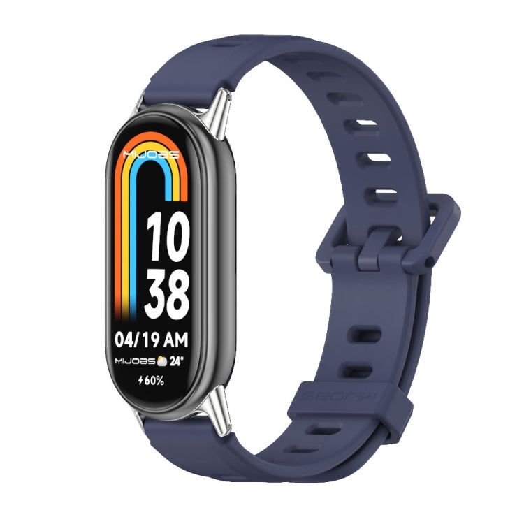 Midnight blue breathable silicone watch band with perforations and adjustable buckle