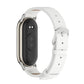 White/silver microfiber PU leather smartwatch band with metal clasp, backside view