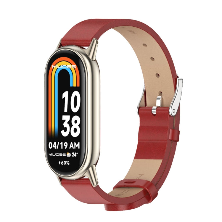 Red microfiber PU leather smartwatch band with metal buckle and clasp