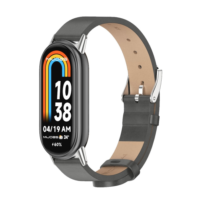Dark gray microfiber PU leather smartwatch band with metal buckle and clasp