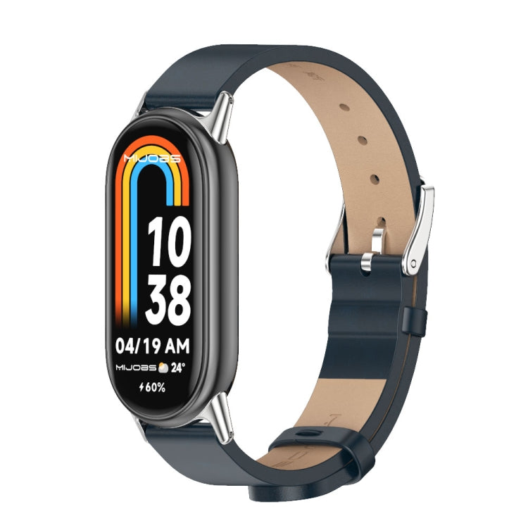 Blue-gray microfiber PU leather smartwatch band with metal buckle and clasp