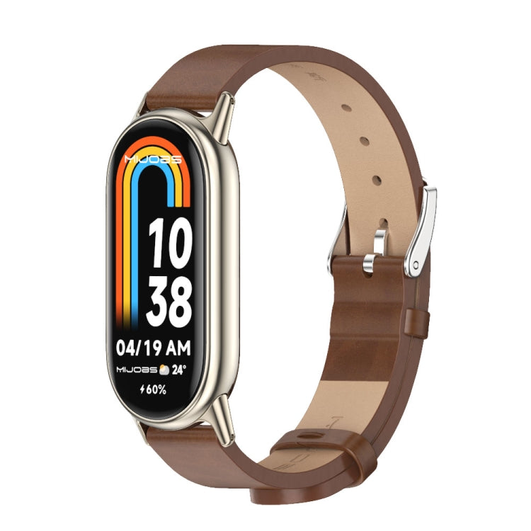 Brown microfiber PU leather smartwatch band with metal buckle and clasp