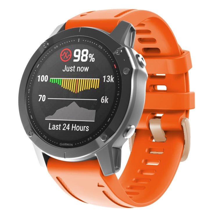 Orange silicone watch band with rose-gold buckle for Garmin smartwatch, 20mm