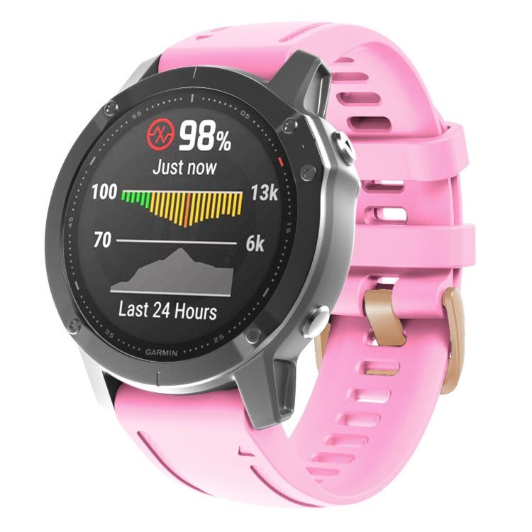 Pink silicone watch band with rose-gold buckle for Garmin smartwatch, 20mm