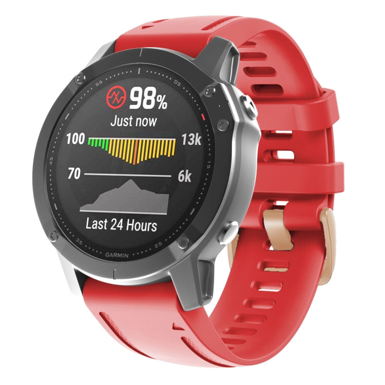 Red silicone watch band with rose-gold buckle for Garmin smartwatch, 20mm
