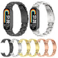 Set of metal three-bead watch bands in black, silver, gold, and rose gold on smartwatch