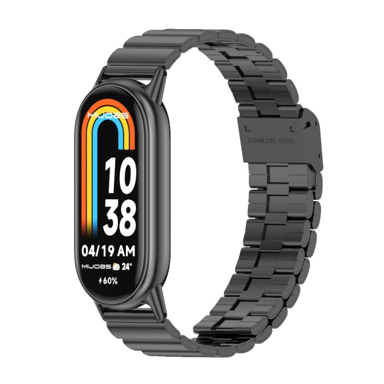 Black stainless steel watch band with buckle for Xiaomi Smart Band 11/10/9/8.
