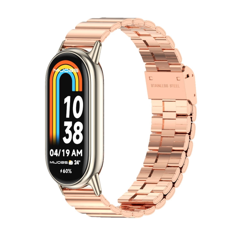 Rose gold stainless steel watch band with buckle for Xiaomi Smart Band 11/10/9/8.