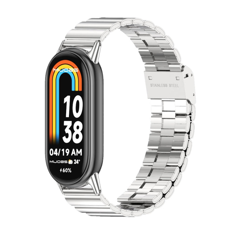 Silver stainless steel watch band with buckle for Xiaomi Smart Band 11/10/9/8.