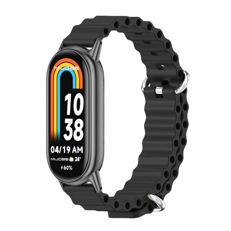 Black breathable silicone watch band with metal clasp and perforations for Xiaomi Smart Band