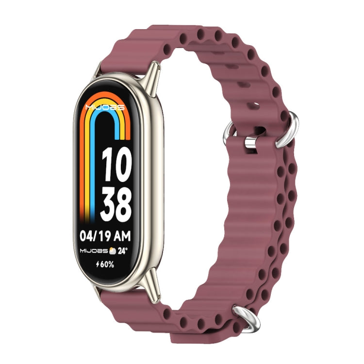 Wine red breathable silicone watch band with metal clasp and perforated strap for Xiaomi Smart Band