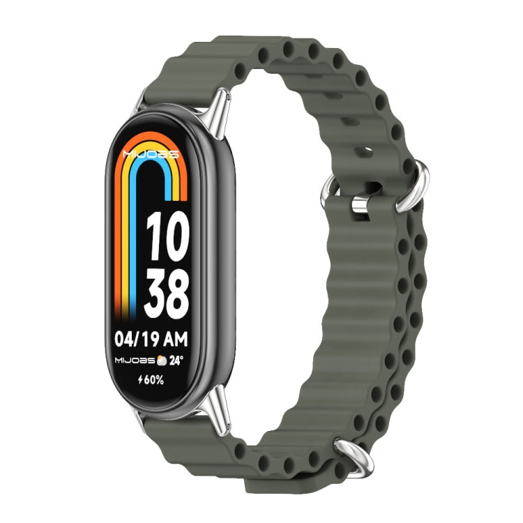 Grey green breathable silicone watch band with metal clasp and perforated strap for Xiaomi Smart Band
