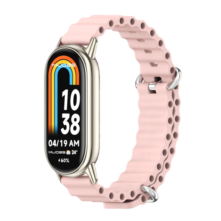Breathable light pink silicone watch band with stainless buckle and sport holes