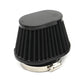 Black mushroom air filter cone with pleated filter element and metal mounting base