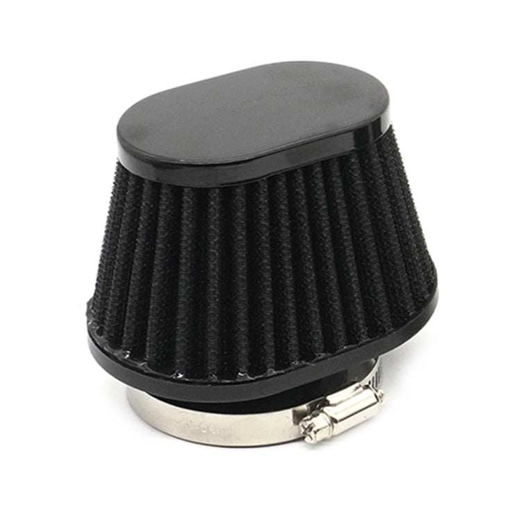 Black mushroom air filter cone with pleated filter element and metal mounting base