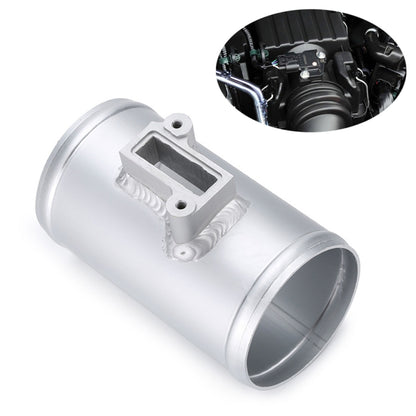 Aluminum air flow meter intake sensor flange base, silver cylindrical tube with mounting plate