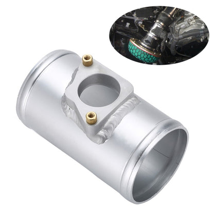 Aluminum air intake flange base with sensor opening and two brass studs, silver