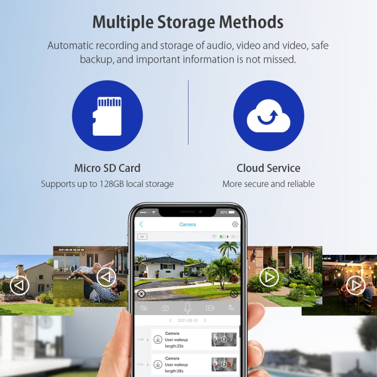 Mobile app screen showing camera playback and motion alerts for a solar IP dome camera