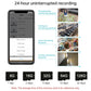 Smartphone app screen with storage timeline for a solar dome IP security camera