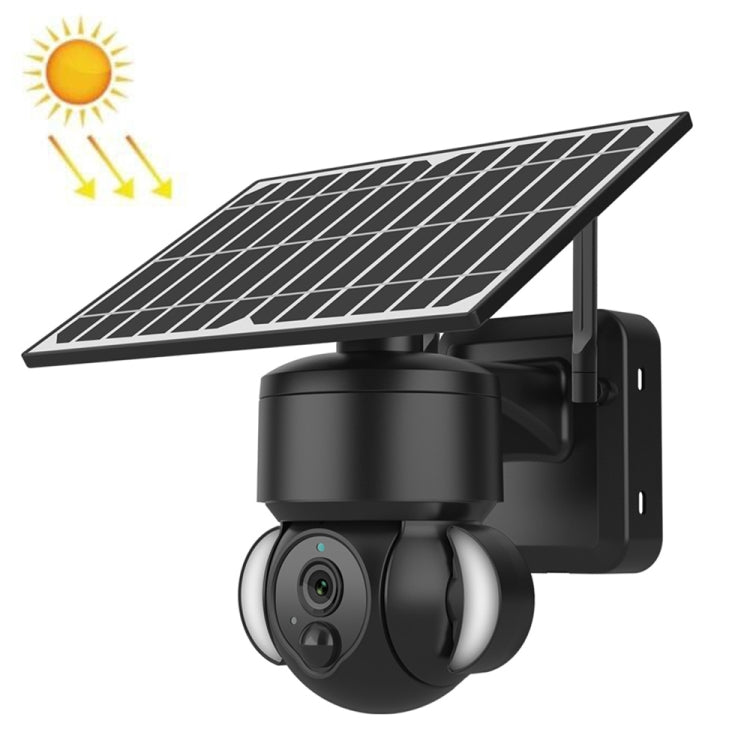 Black solar dome IP security camera with solar panel and protective dome lens cover