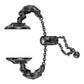 Ribbon wave metal watch band, black with adjustable chain and end bars