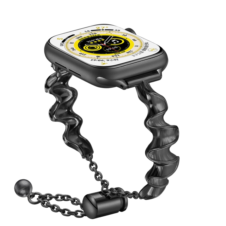 Black metal wave watch band with chain links and end clasp