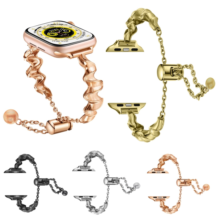 Mixed metal wave watch band set: black, gold, rose gold, and silver with chain links