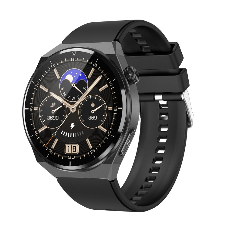 Black silicone band smart watch with round display and fitness dial
