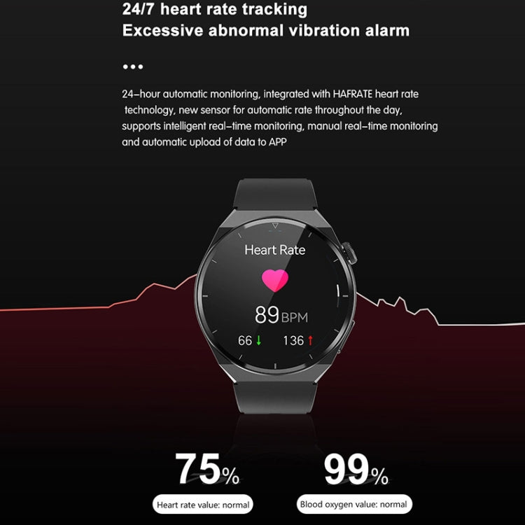 Black smart watch showing heart rate reading and oxygen status